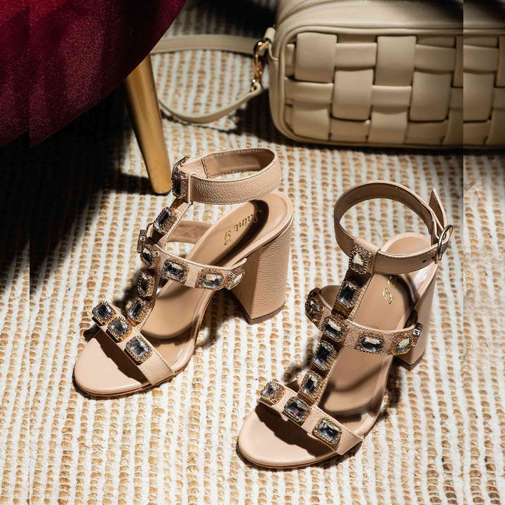 Saint Shirley Stone Embellished Cipra Leather Block Heels