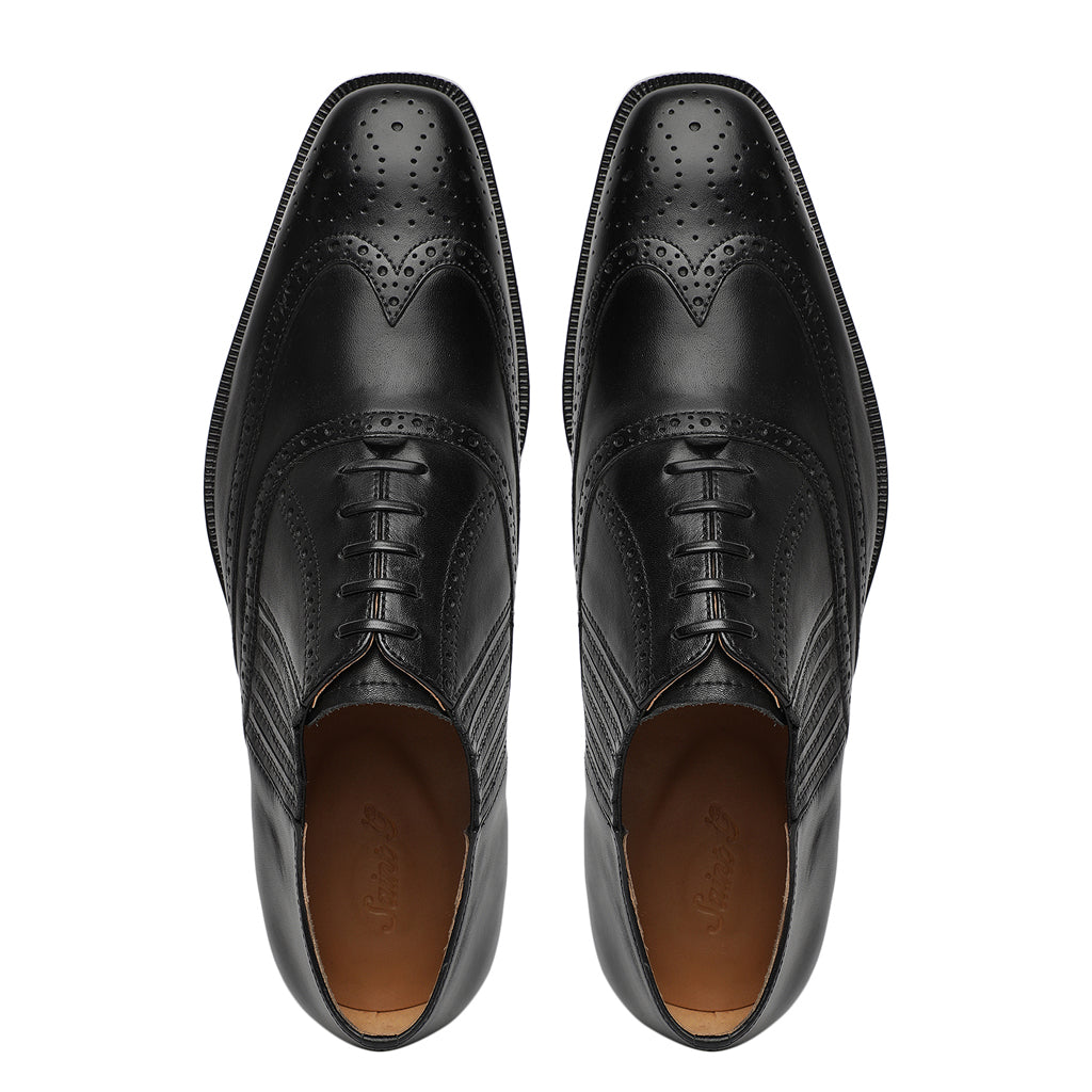 Saint Vincenzo Black Leather Square Toe Lace Up Décor Shoes