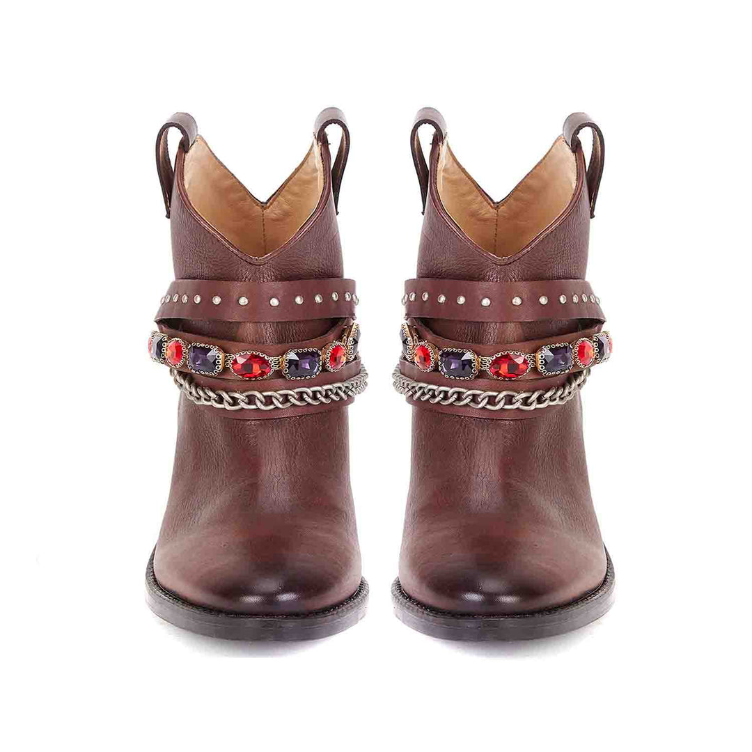 Saint Frances Brown Leather Cowboy Ankle Boot - SaintG