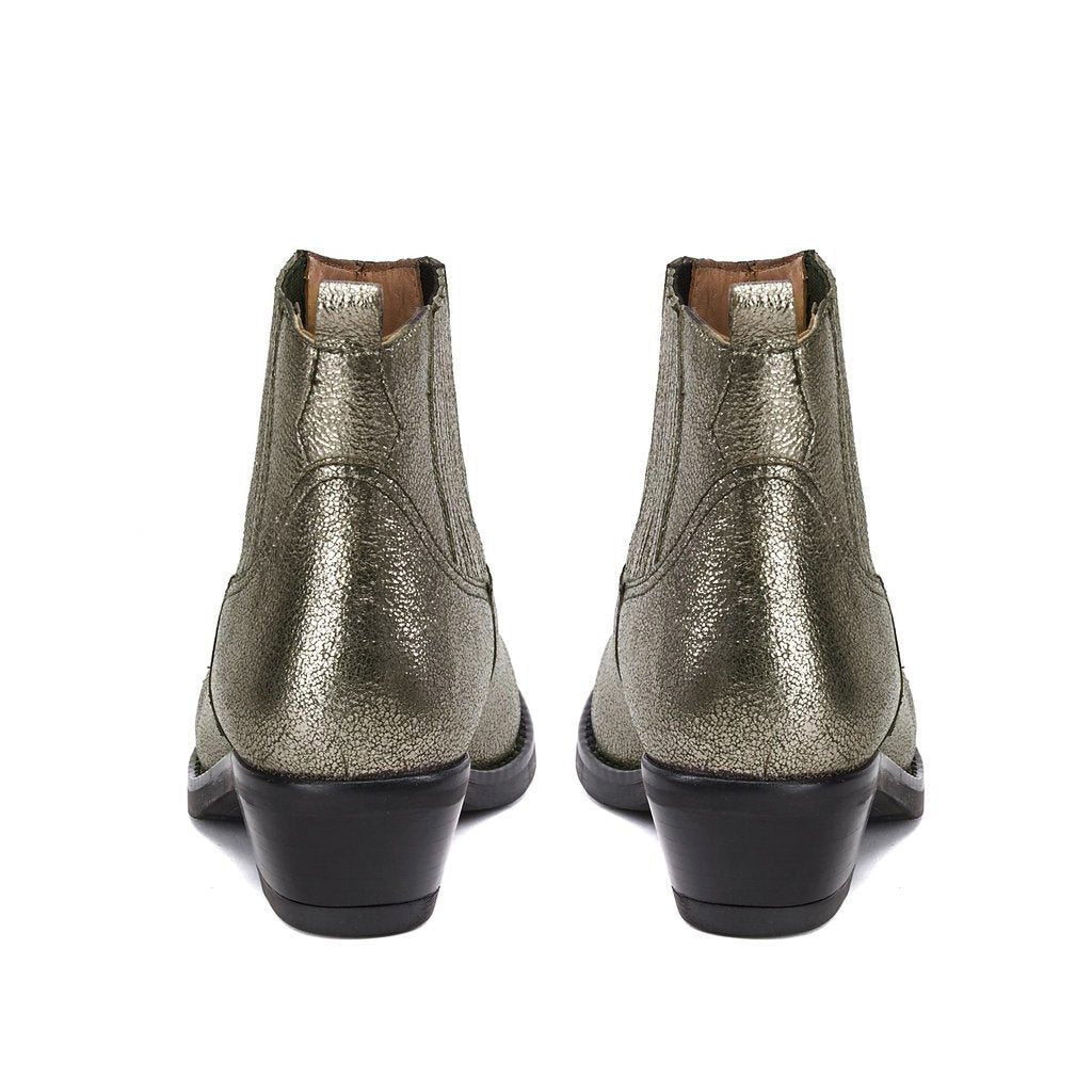 Saint Marion Silver Metallic Crackle Leather Ankle Boot - SaintG India
