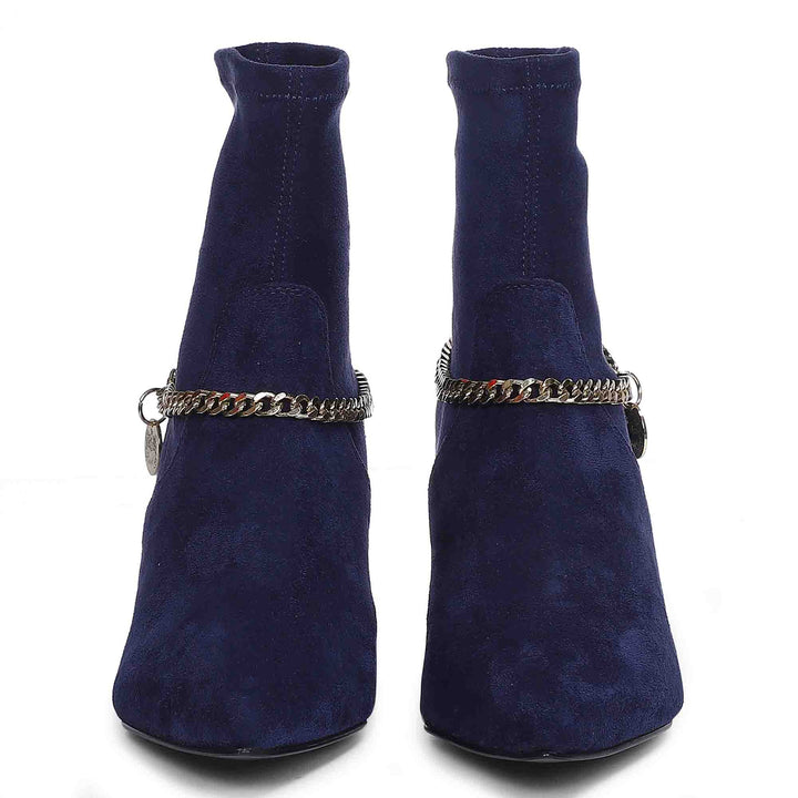 Saint Andrea Blue Stretch Suede Chain Embellished Ankle Boots