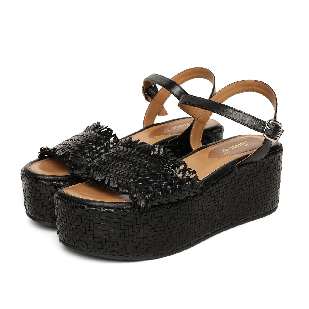 Saint Claire Black Woven Platform Sandals