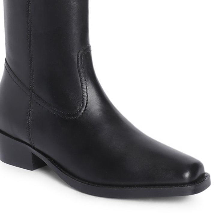 Saint Alessia Black Leather Block Heel Knee High Boots