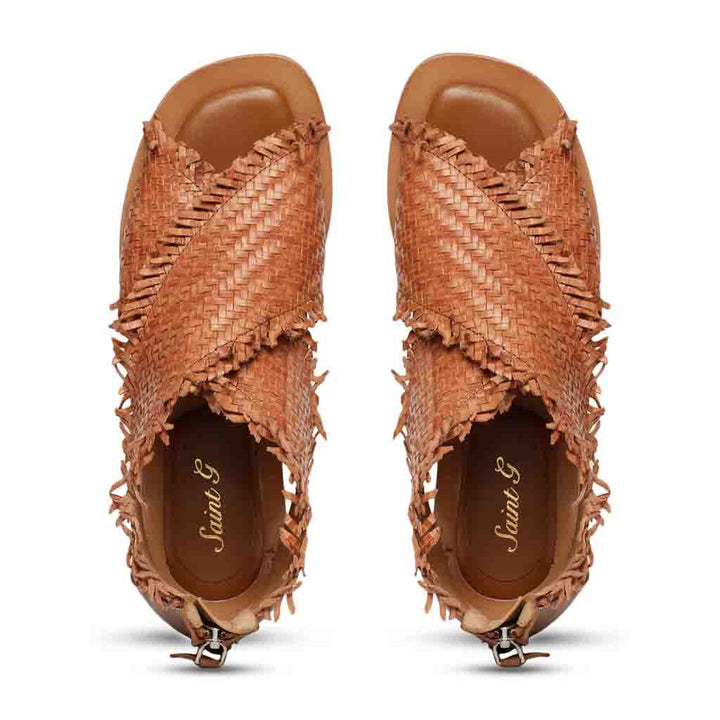 Saint Filomena Tan Woven Leather Sandals