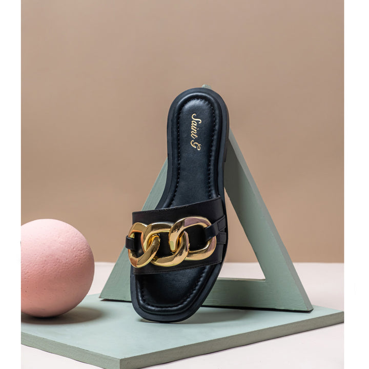 Saint Alexa Black Leather Flat Slip On - Timeless elegance in a sleek design. Comfortable black leather flats for a stylish and versatile look