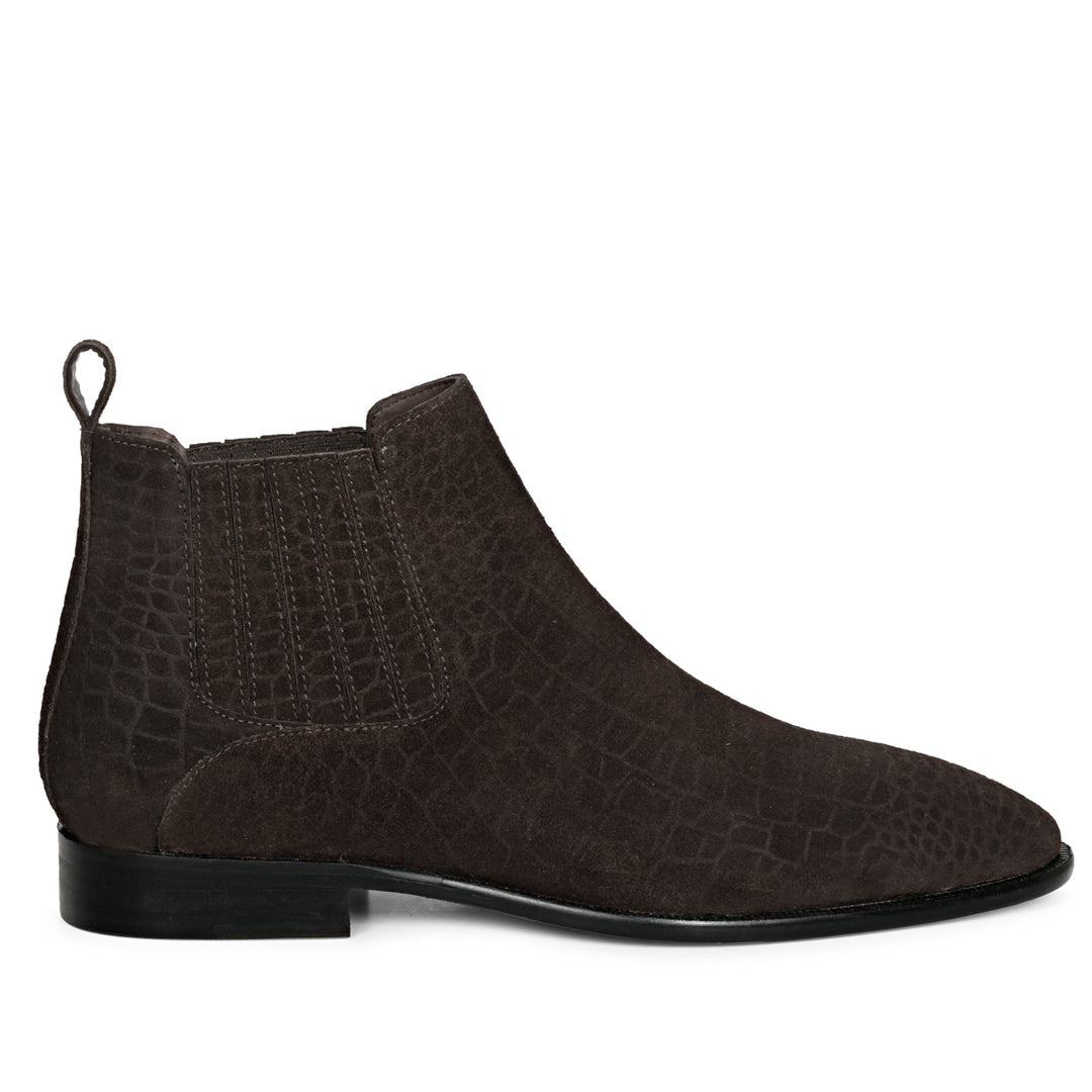 Brown Croco Print Suede Leather Chelsea boots For men