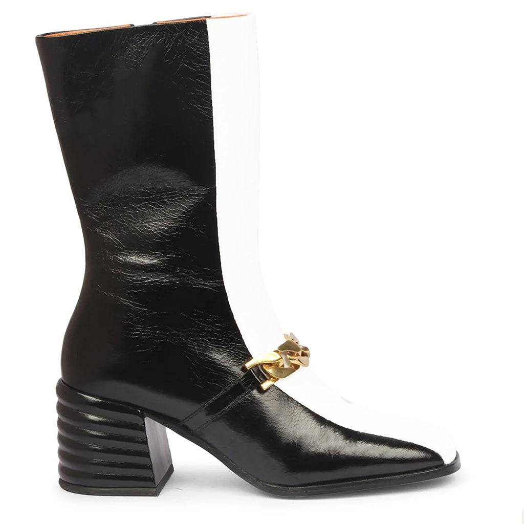 Saint Carmelo White & Black Leather Calf Length Hight Ankle Boots
