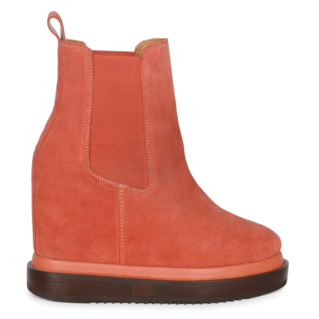 Sleek and stylish Saint Sylvie Orange Wedge Boots with leather inner, offering comfort and elevated fashion in every step