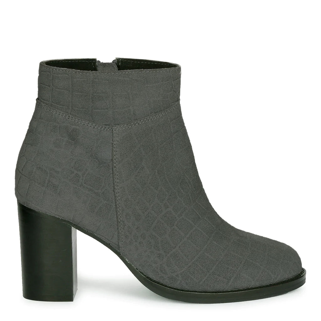 Saint Fayette Grey Suede Croco Print Leather Ankle Boots