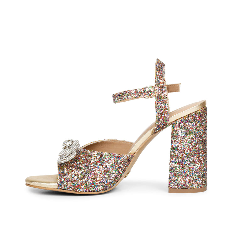 Bow Detail Glitter Heels - Saint Leonara's trendy multicolor leather block heels.