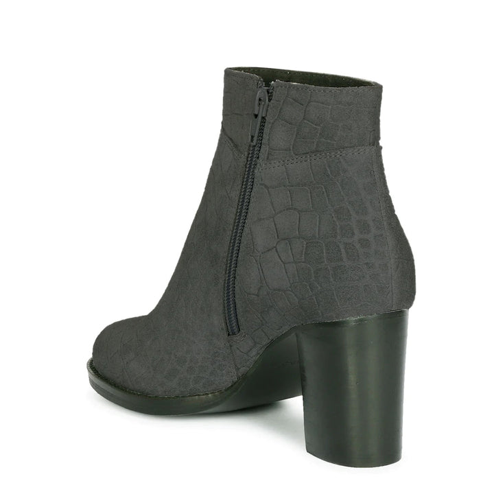 Saint Fayette Grey Suede Croco Print Leather Ankle Boots