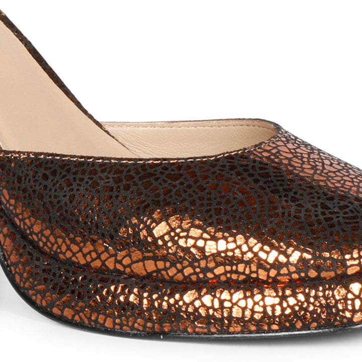 Glamorous Saint Emma Block Heels – Shiny Bronze Leather