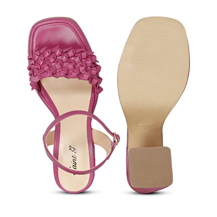 Fuxia Leather Block Heels by Saint Joy - Stylishly handcrafted for a touch of luxury.