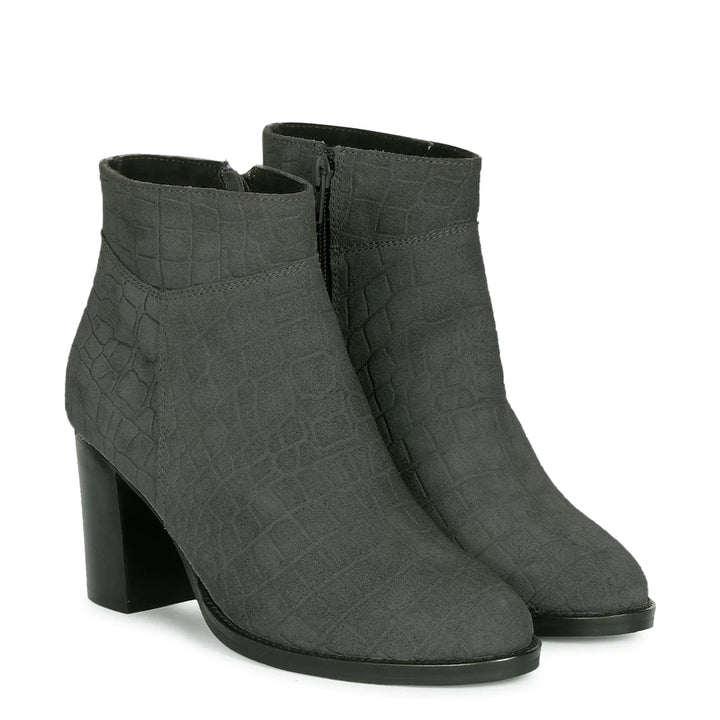 Fayette Grey Suede Croco Print Leather Ankle Boots