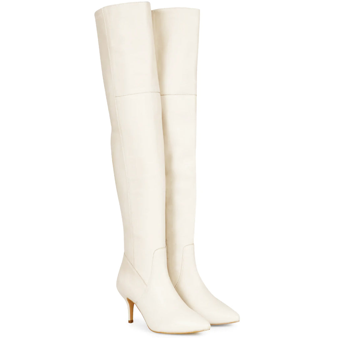 Saint Brigitte Off White Stretch Napa Thigh High Boots – SaintG India