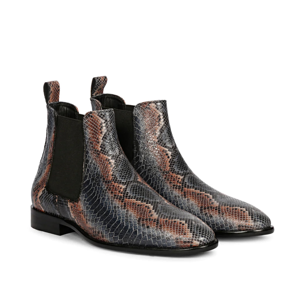 Saint Rory Blue Snake Embossed Leather Chelsea boot