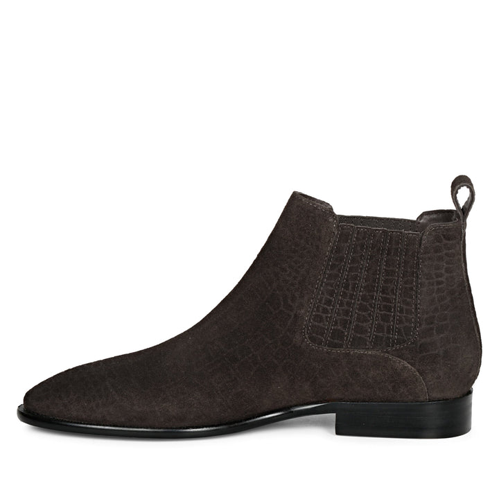 Saint Illiad Brown Croco Print Suede Leather Chelsea boots