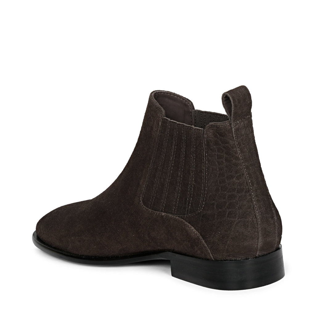 Saint Illiad Brown Croco Print Suede Leather Chelsea boots
