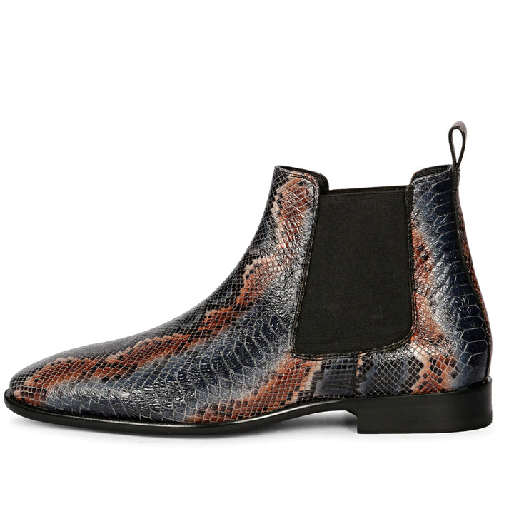 Saint Rory Blue Snake Print Leather Chelsea boot