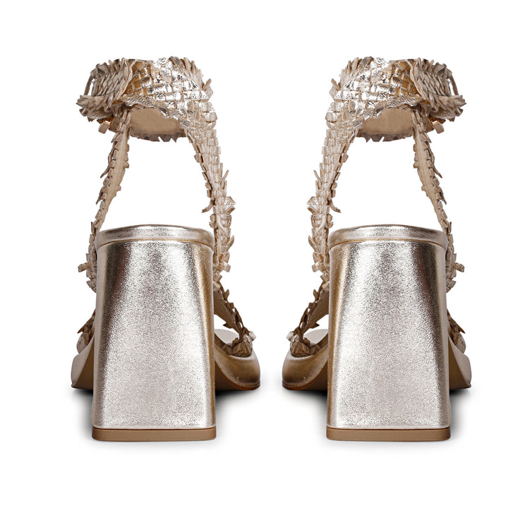 Saint Hannah Metallic Gold Hand Woven Leather Block Heels