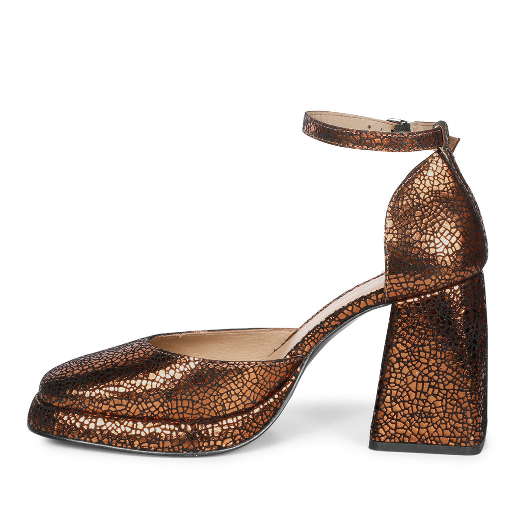 Saint Emma Metallic Bronze Leather Block Heels