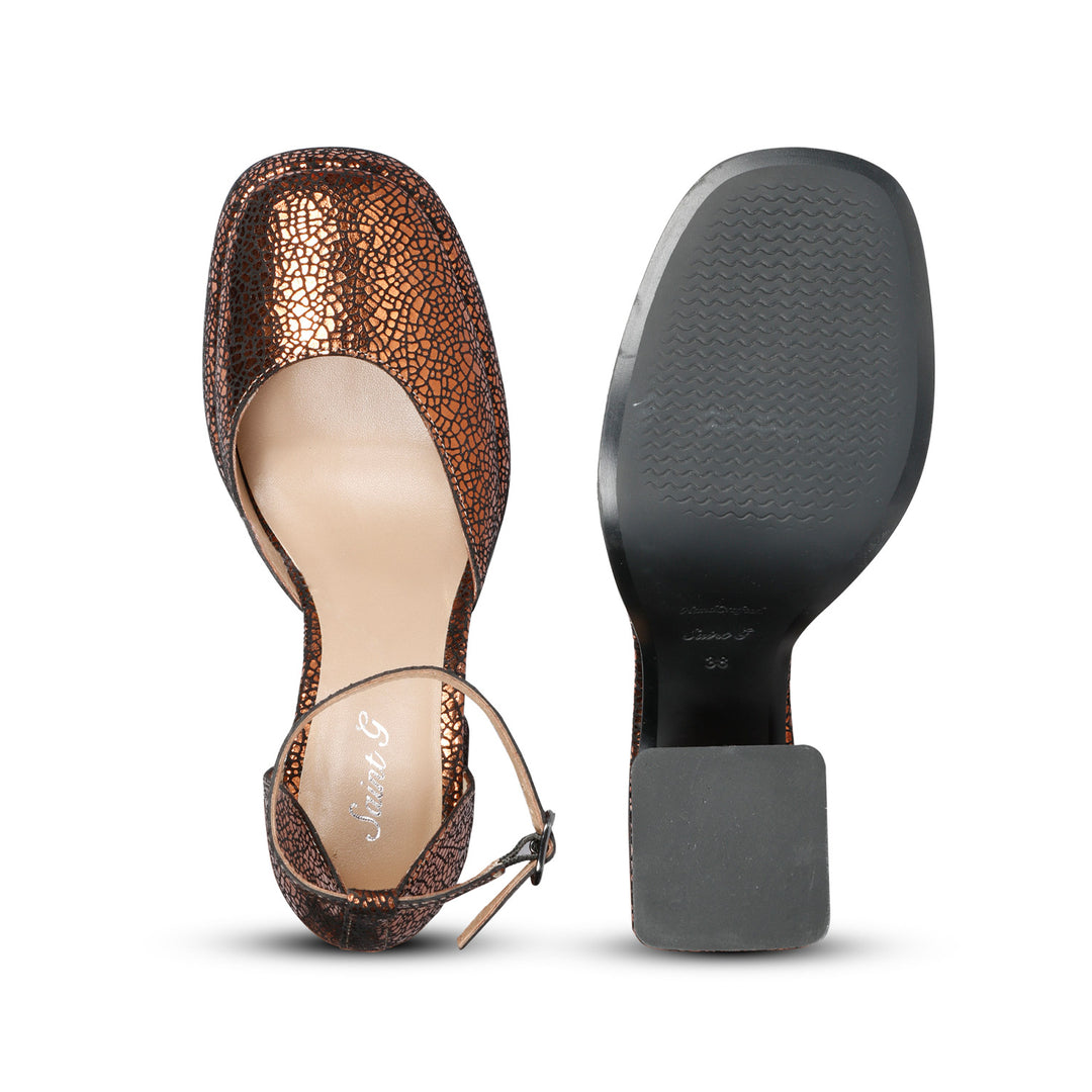 Glamorous Saint Emma Block Heels – Shiny Bronze Leather