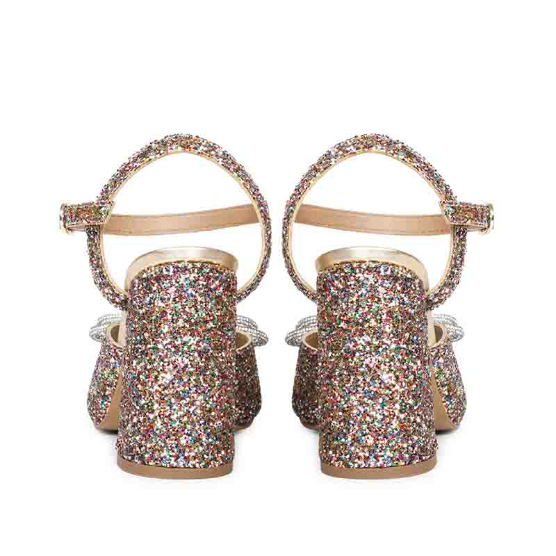 Bow Detail Glitter Heels - Saint Leonara's trendy multicolor leather block heels.
