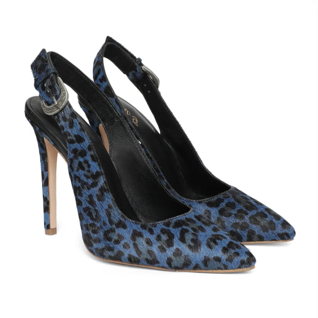 Saint Verona Blue Leopard Print Leather Kitten Stiletto Heels