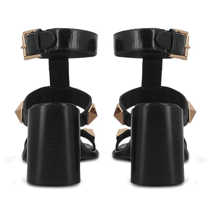 Black Leather Block Heel Shoes