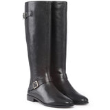 Saint Delores Black Crust Leather Buckle Decor Knee High Boots