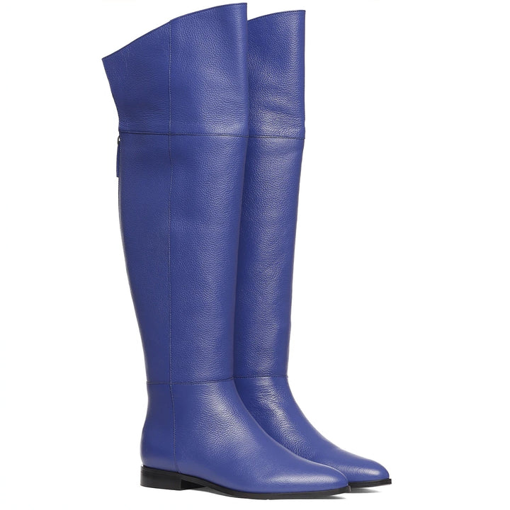 Saint Grace Blue Leather Thigh High Boots
