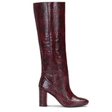 Saint Emily Burgundy Croco Vegan Leather Knee High Boots