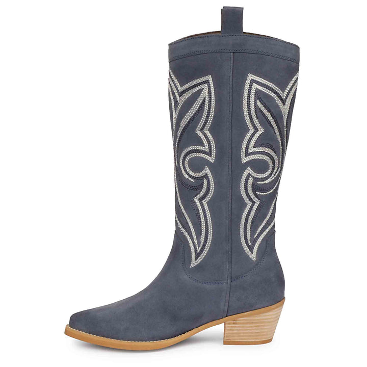 Saint Martina Denim Stitched Leather Cowboy Boots