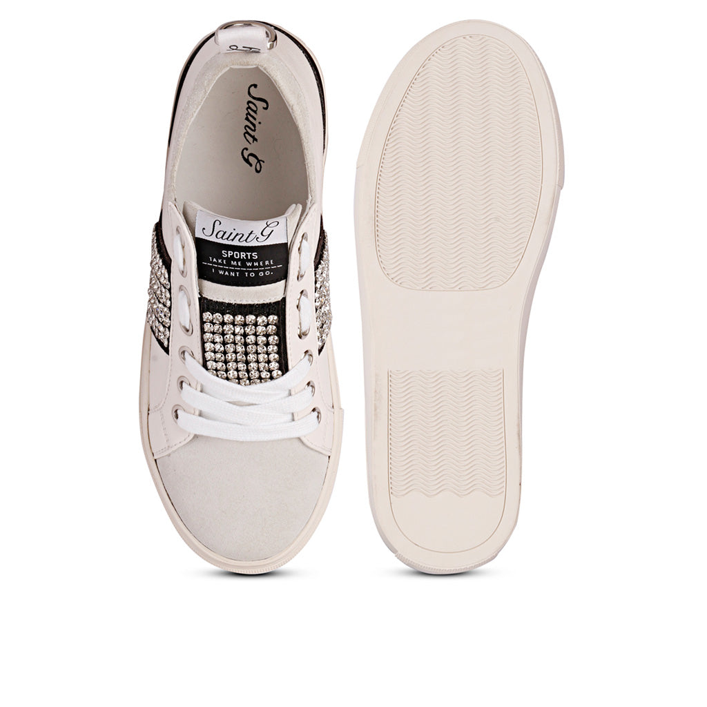 Saint Janet Off White Leather Sneakers - Stylish and comfortable footwear for a trendy look. Elevate your fashion with these chic off-white sneakers.
