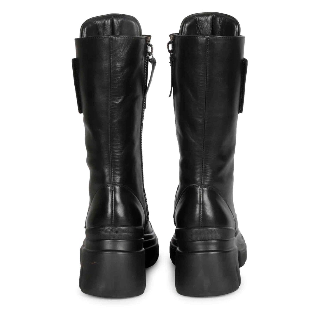 Saint Audrey Black Leather High Tongue Lace-up Boots
