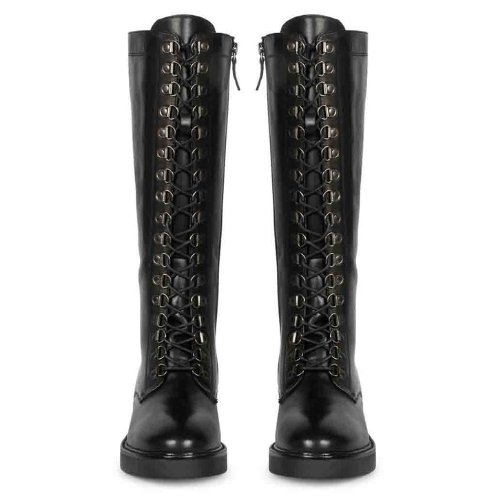 Saint Mercello Lace Up Black Leather High Tongue Tall Boots