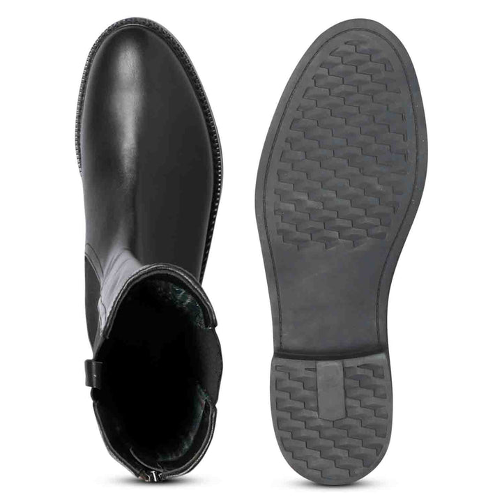 Saint Pietro Black Leather Elasticated Back Zipper Long Boots