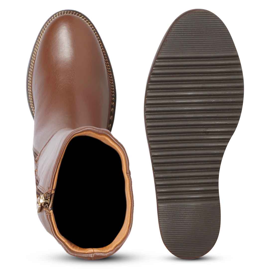 Saint Audrey Long Boots - Trendy Tan Leather Wedge Heels