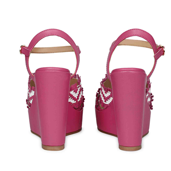Saint Glenda Hand Woven Hot Pink Leather Wedge Heels