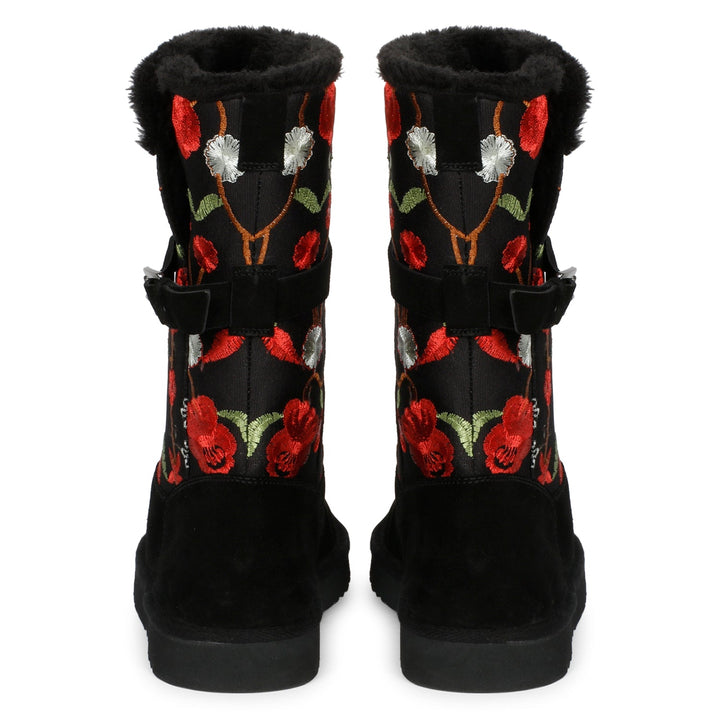 Saint Gloire Buckle Décor Boots - Floral Embroidery, Snug Fit, Fashionable Style