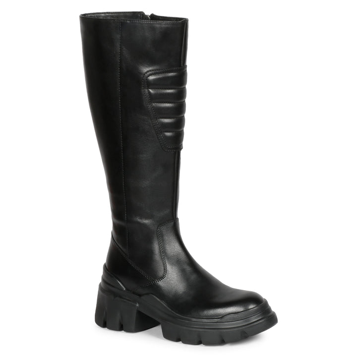Saint Eloïse Black Leather Lug Sole Long Boots