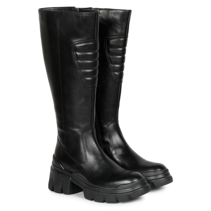 Saint Eloïse Black Leather Lug Sole Long Boots