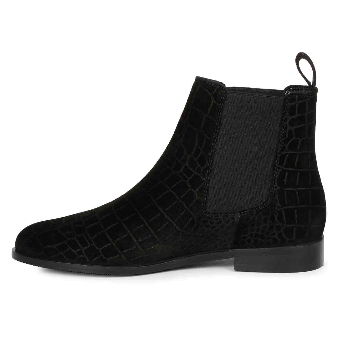 Diane Black Suede Croco Print Leather Ankle Boots