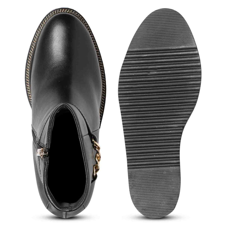 Saint Livia Black Leather Inner Wedge Heel Ankle Boots