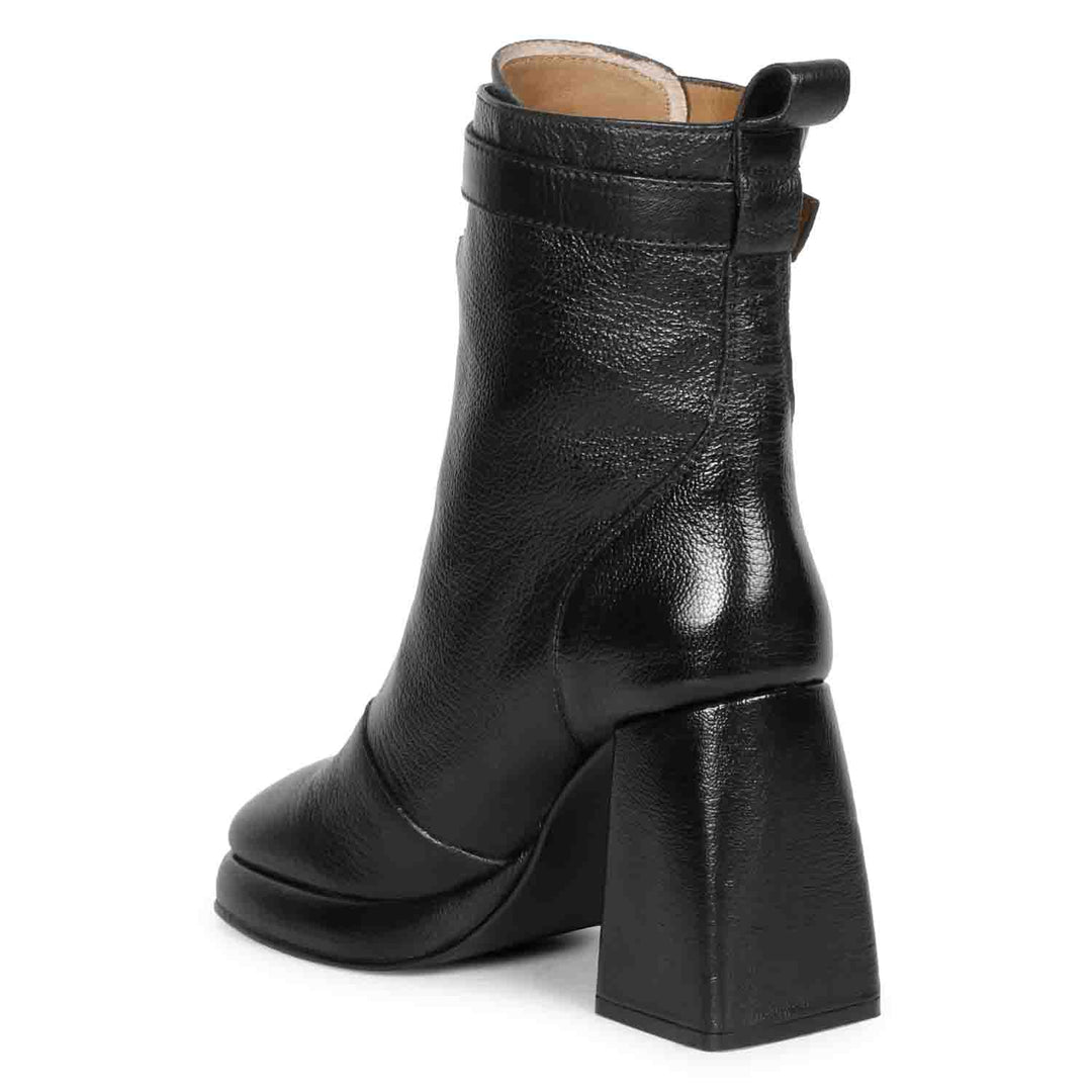 Sleek Saint Henriette Black Leather High Ankle Boots with Front Zipper - Stylish and versatile footwear for a bold fashion statement