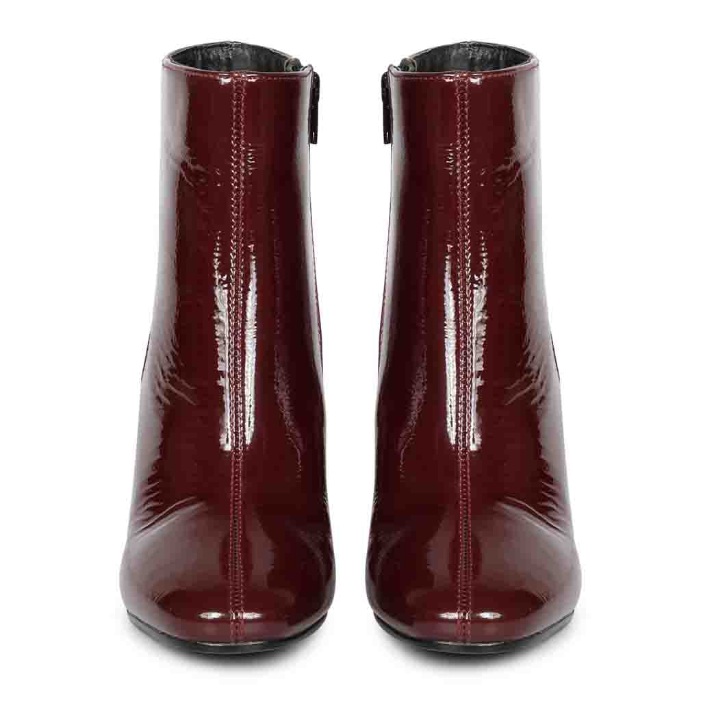 Saint Graziella Maroon Crinkle Patent Leather Ankle Boots