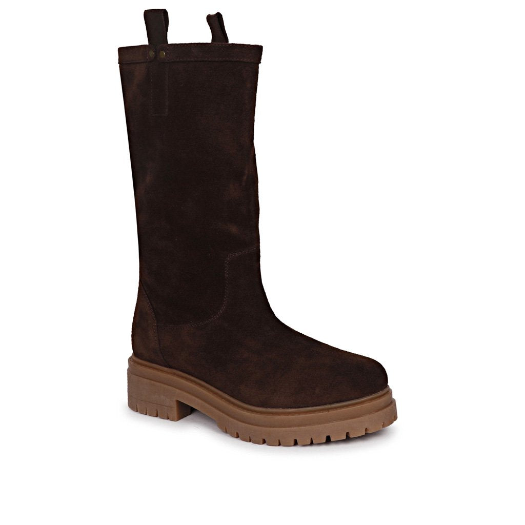 Saint Alexandra Brown Suede Leather Pull On Calf Boots