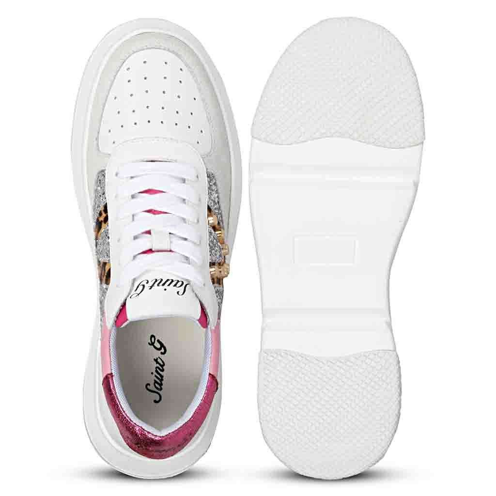 Saint Antea  Metal Studs Pink Leather Sneakers