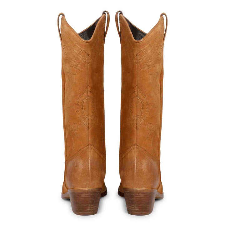 Saint Manuela Tan Leather cowboy Calf Length Boots - SaintG India
