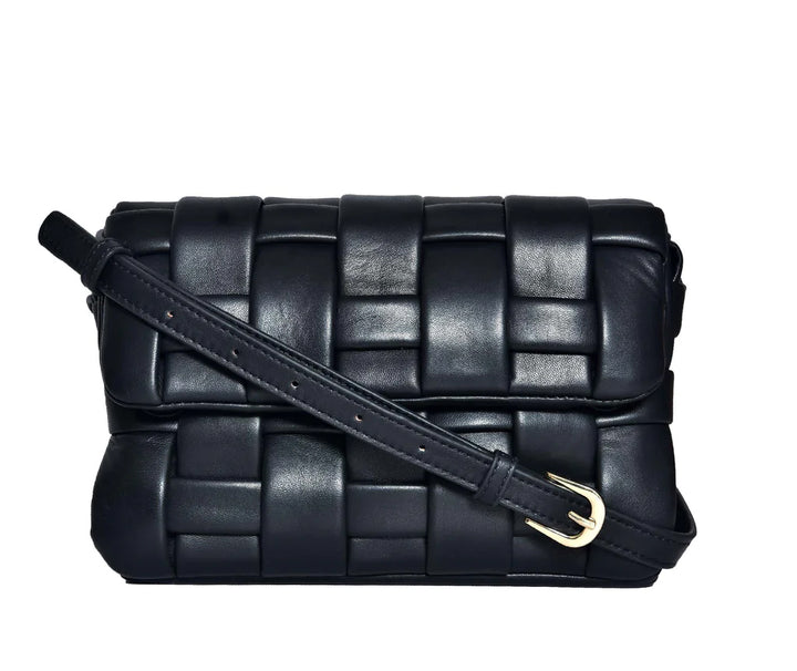 Giada Black Woven Leather Cross Body Sling Bags